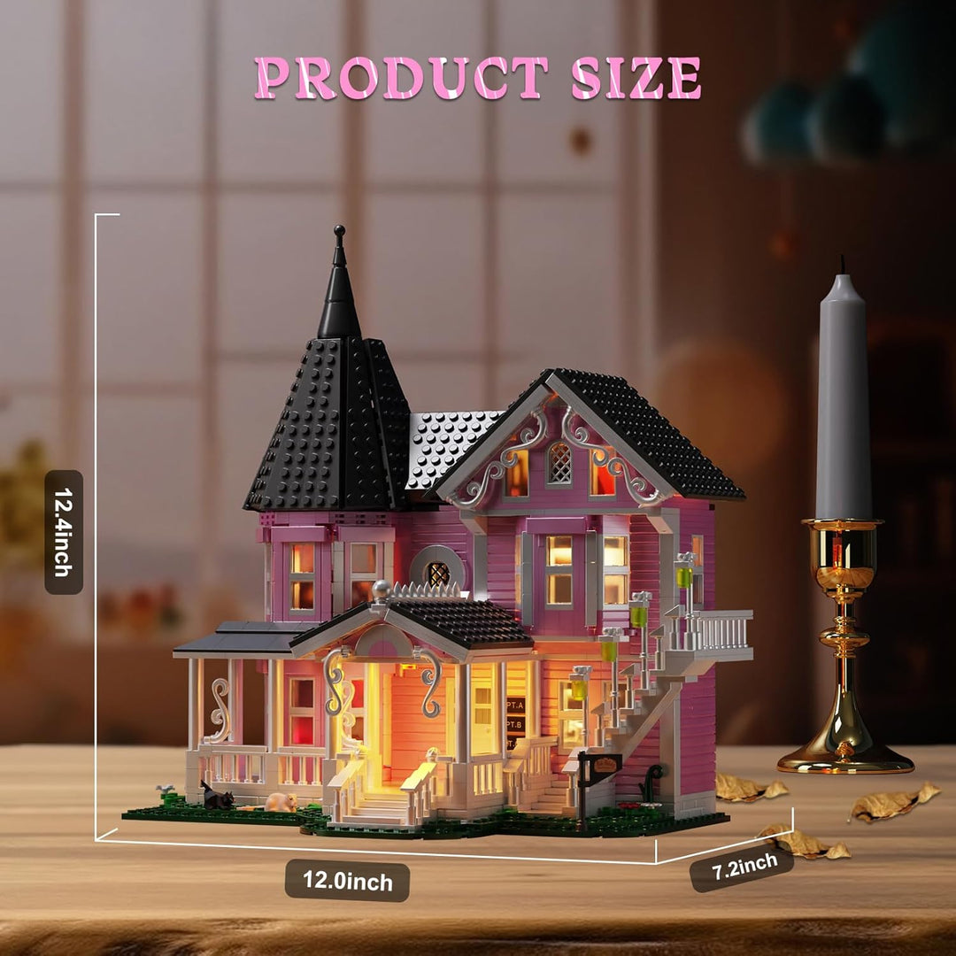 Juego de construcción de casa de palacio rosa con luces
