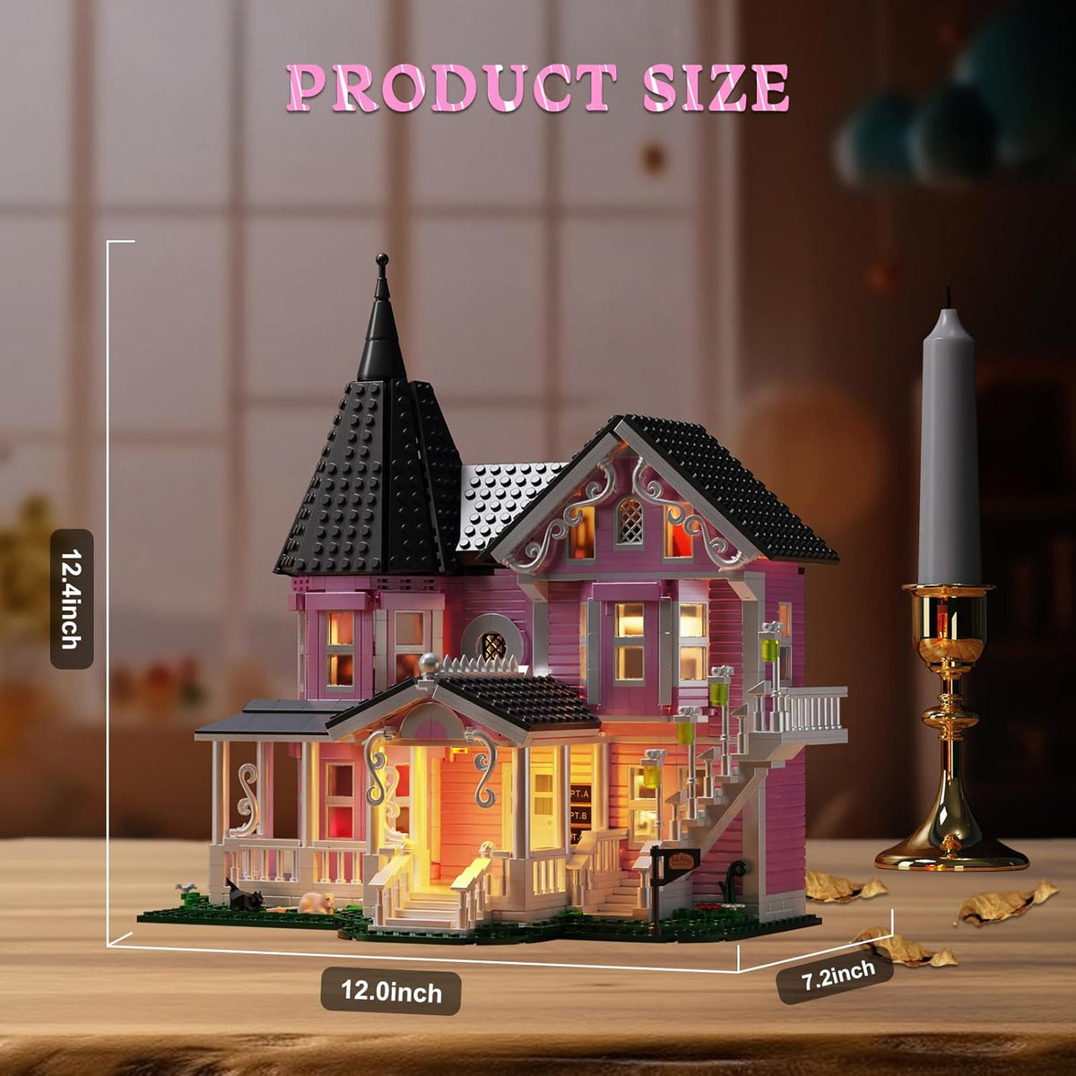 Juego de construcción de casa de palacio rosa con luces