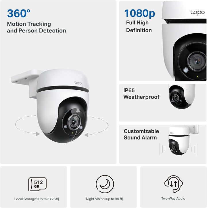 Tapo Cámara Wi-Fi de seguridad con cable 1080P para exteriores, vis...