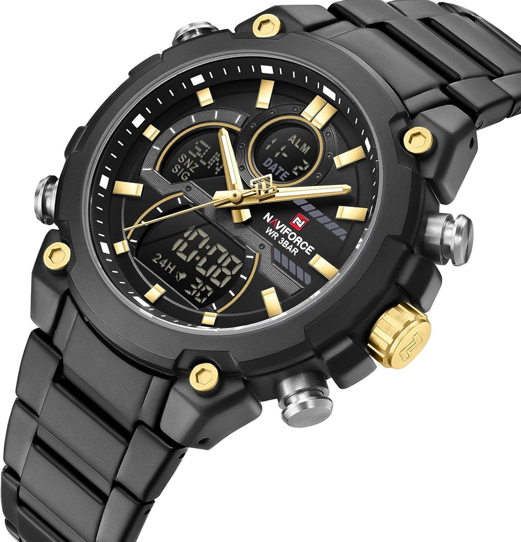 NAVIFORCE Relojes digitales multifunción, reloj analógico impermeable 3ATM para hombres, reloj de pulsera de lujo luminoso, regalo