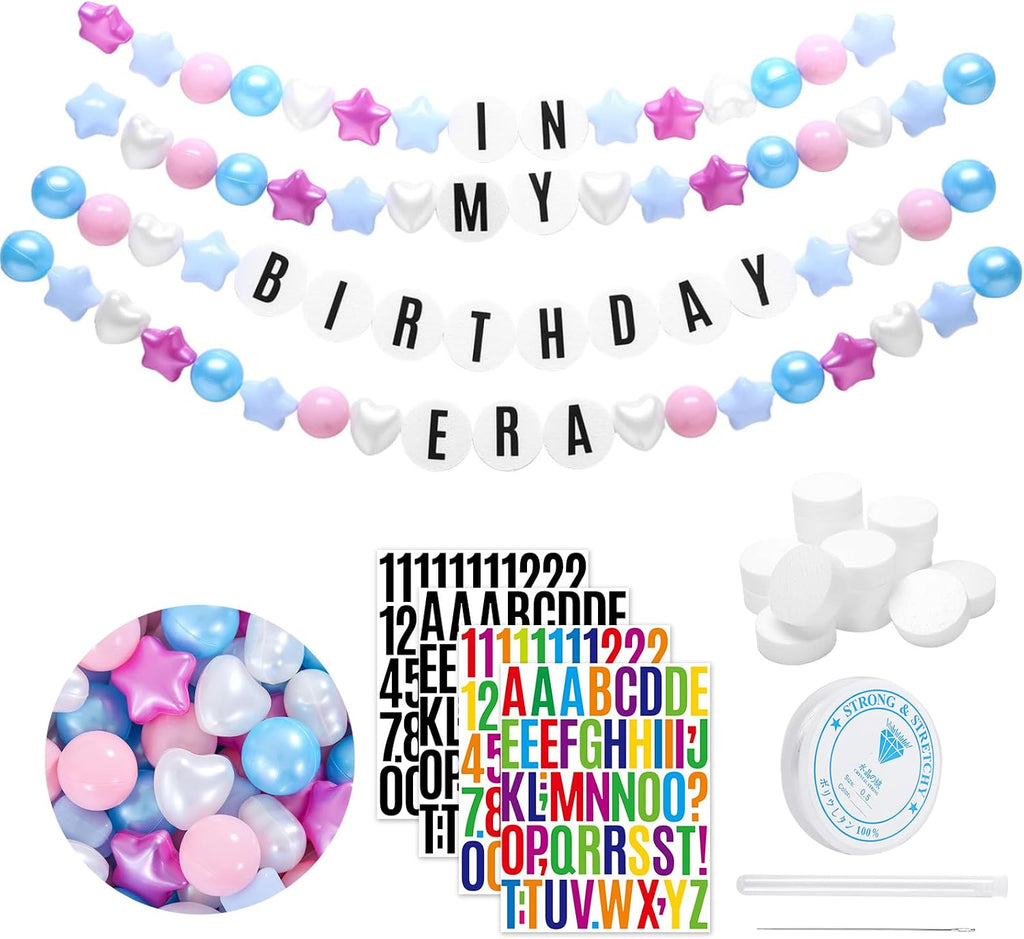Kit de guirnalda de cumpleaños de pulsera gigante de la amistad con letras y bolas, pancarta personalizable para Navidad, boda, Kpop, decoración de fiesta de Año Nuevo, bolas de plástico, estrellas