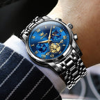 OLEVS Relojes para hombre, resistente al agua, de lujo, gran cara, reloj analógico de cuarzo de acero inoxidable, relojes de vestir analógicos para hombre, luminoso, multifuncional, reloj de hombre