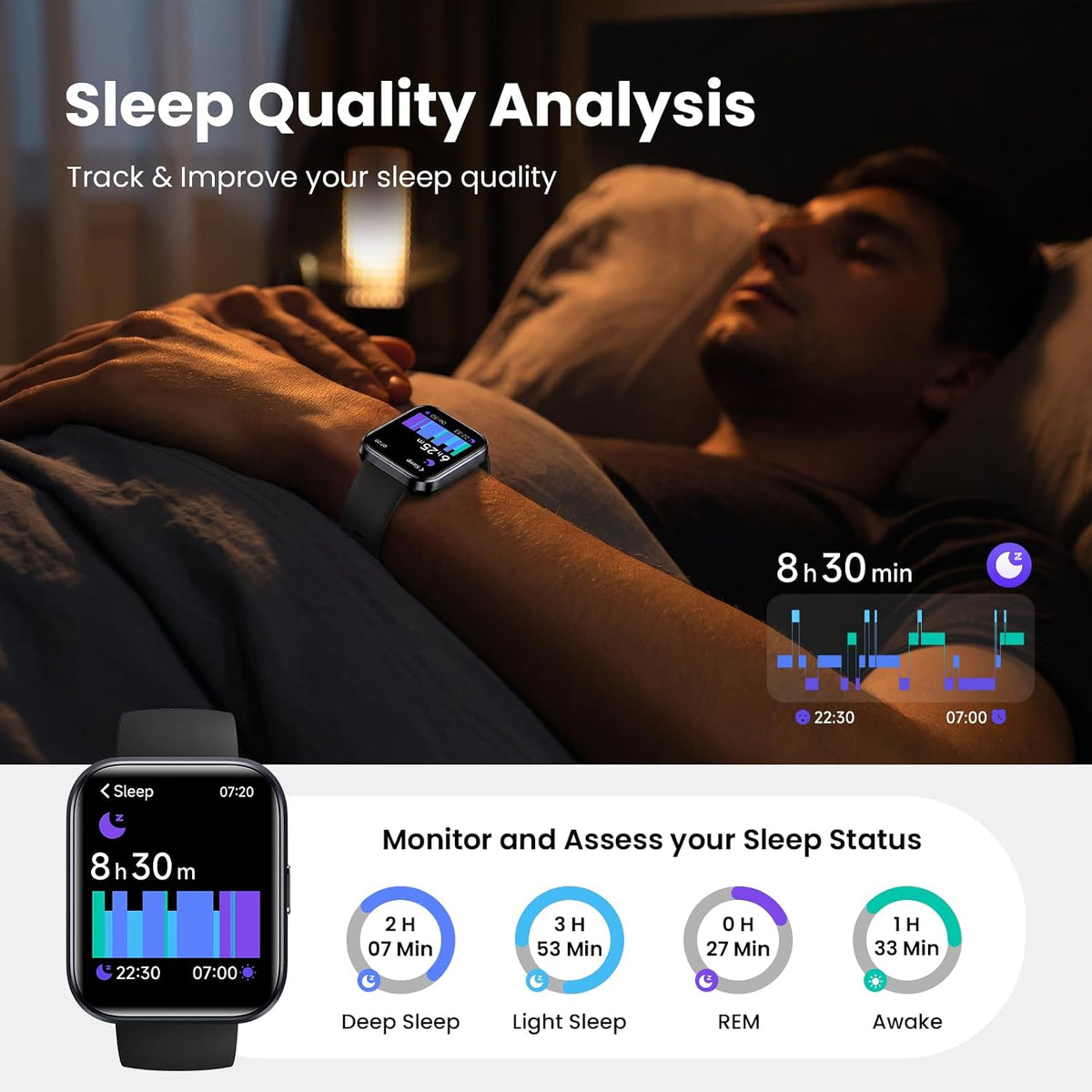 Relojes inteligentes para hombre, Android y iPhone, reloj de seguimiento de actividad física HD de 1.8 pulgadas con Alexa integrado, IP68 impermeable, llamada Bluetooth (respuesta/hace)