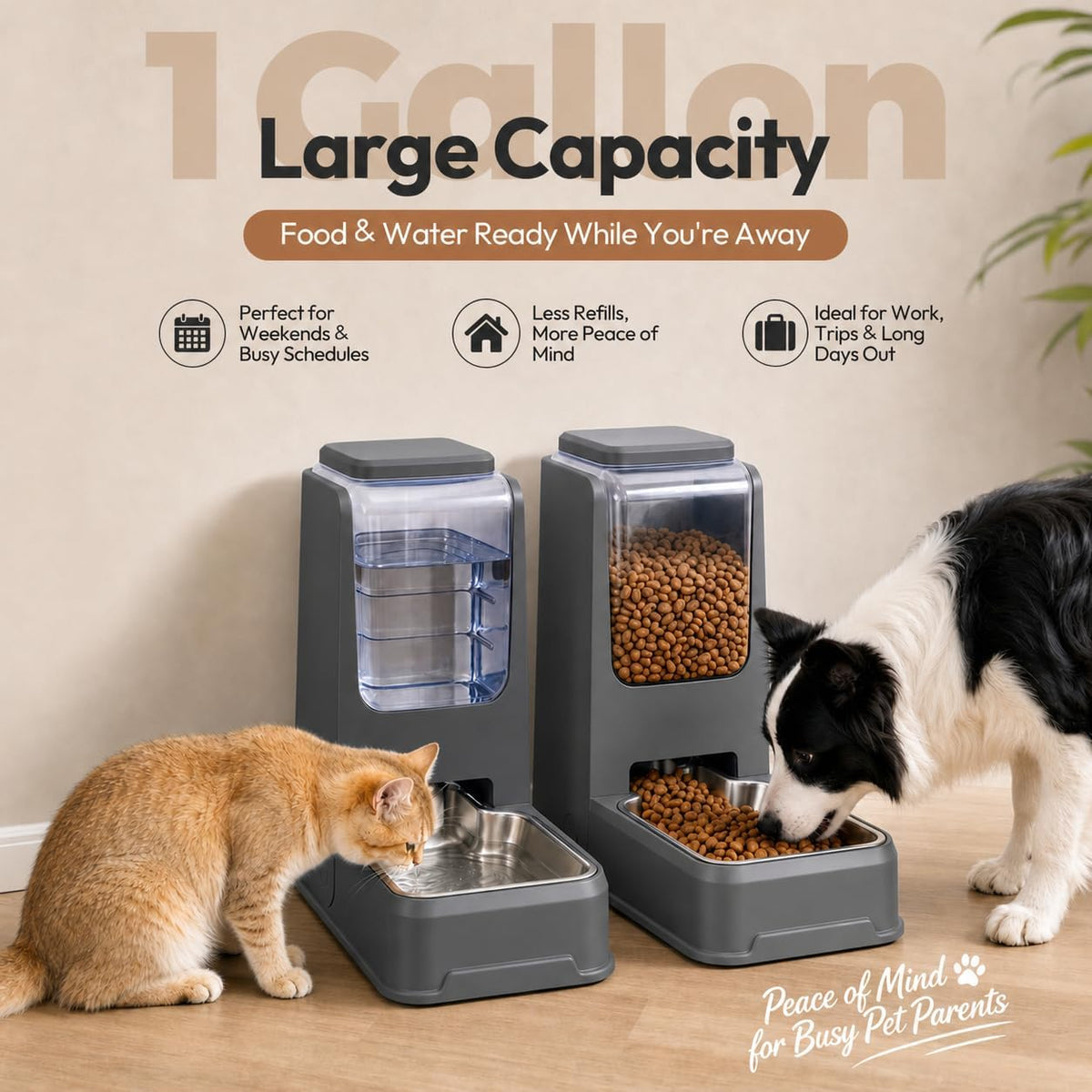 Juego de alimentador automático para gatos y dispensador de agua con cuencos de acero inoxidable, comida por gravedad para perros y bebederos de gran capacidad para cachorros pequeños y medianos
