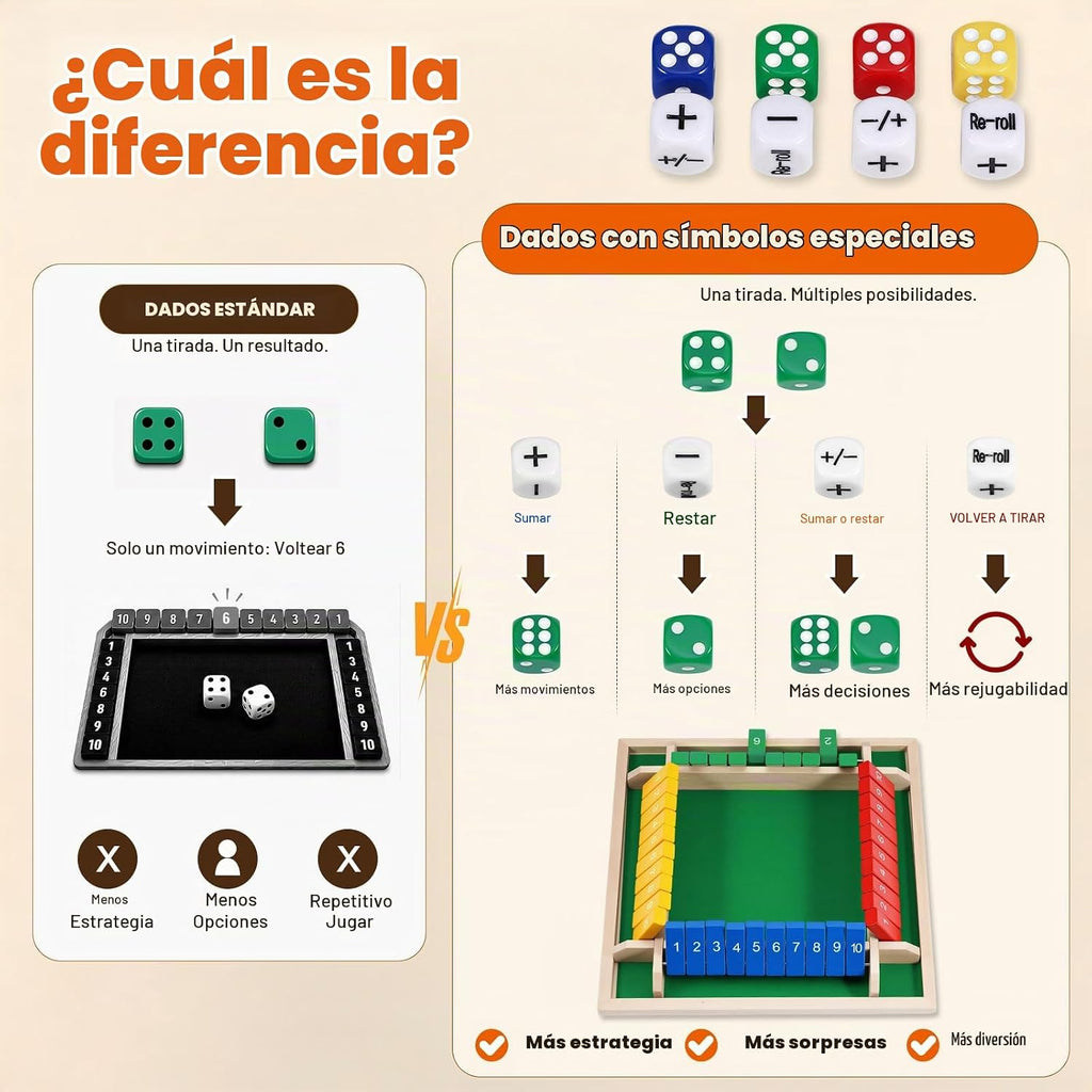 Juego de mesa de madera de 12 pulgadas con dados de símbolo de estrategia
