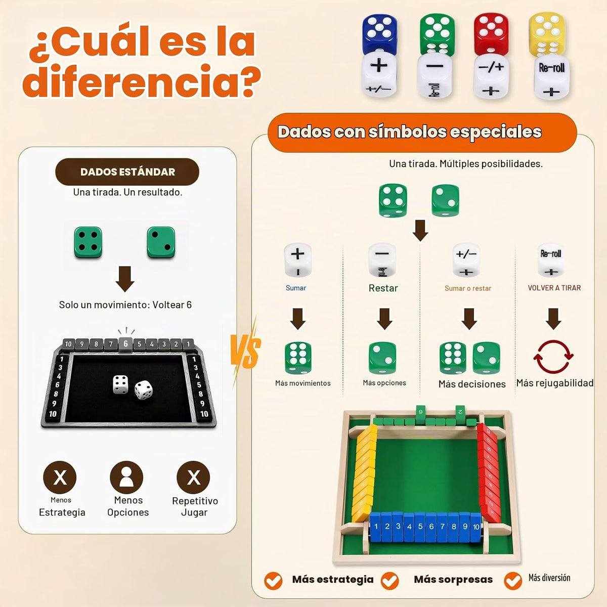 Juego de mesa de madera de 12 pulgadas con dados de símbolo de estrategia