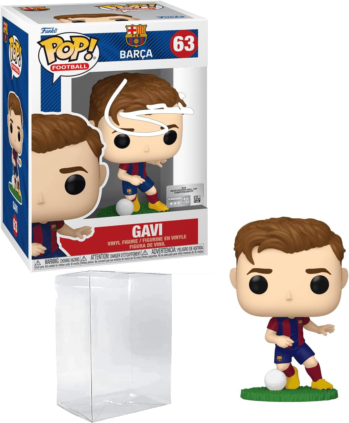 Gavi #63 - Figura de FC Barcelona con funda protectora y autografiada con láser, diseño de Funko Pop!