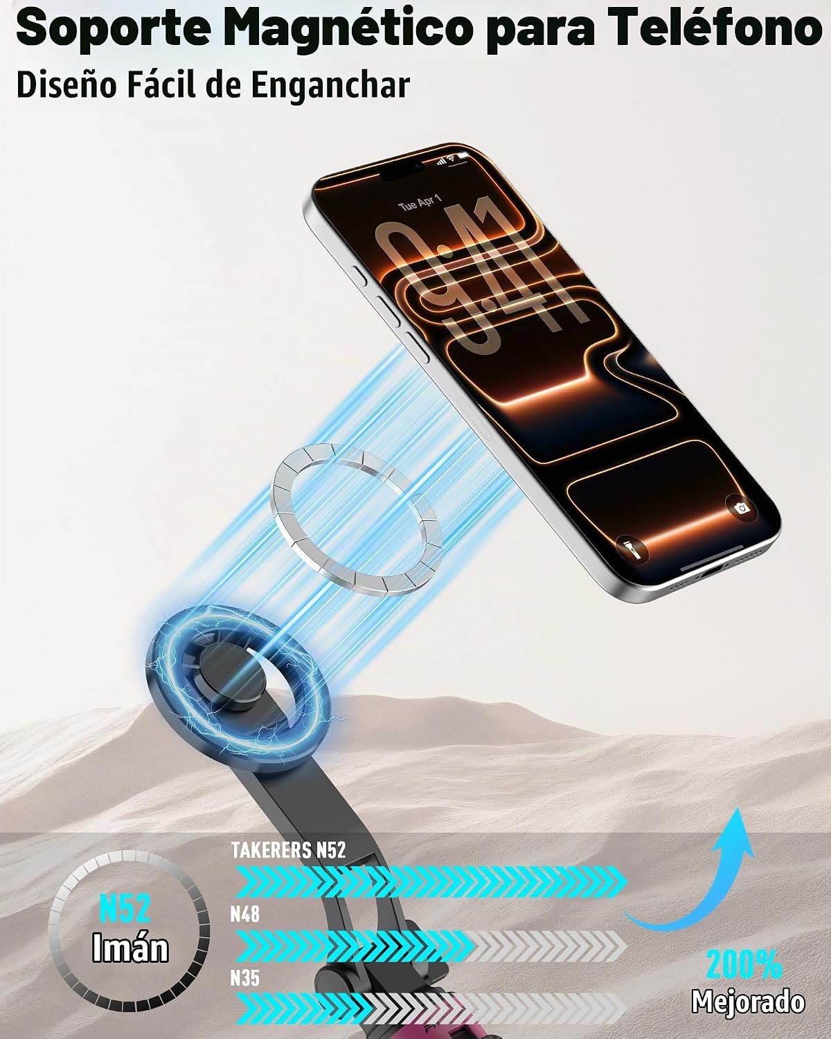 37'' Trípode Magnético para Teléfono, Trípode Portátil para Selfie y Base de 4 Patas
