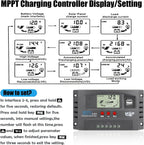 Controlador de carga de panel solar MPPT de 100 A, controlador de cargador de batería solar automático de 12 V/24 V con pantalla LCD, puerto USB dual y temporizador de ajuste de horas de