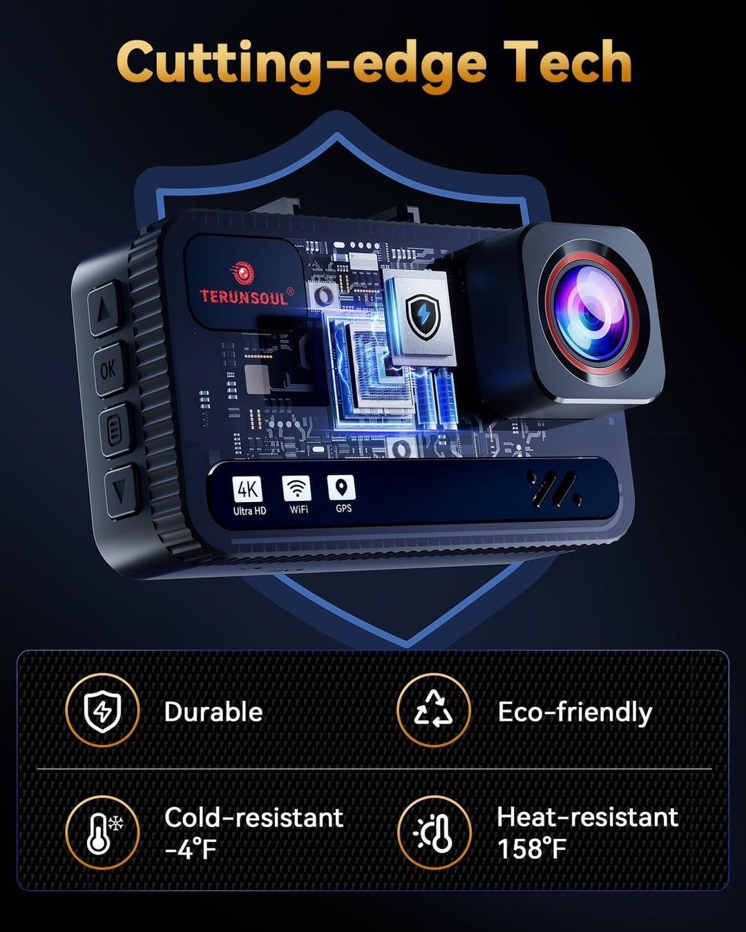 TERUNSOUl Cámara de tablero frontal y trasera 4K4K tarjeta