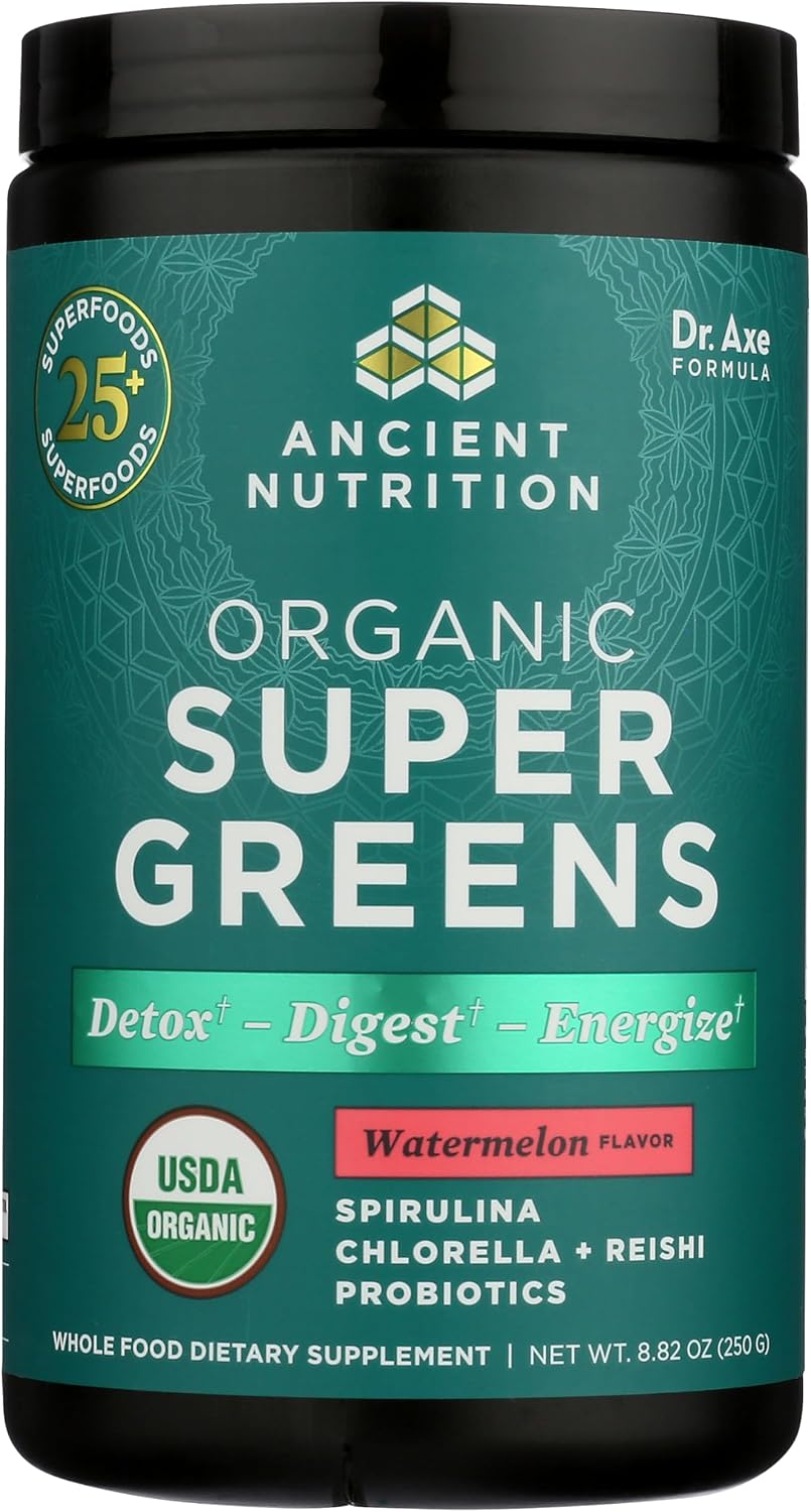 Ancient Nutrition SuperGreens Polvo con Probióticos, Sabor Sandía O...