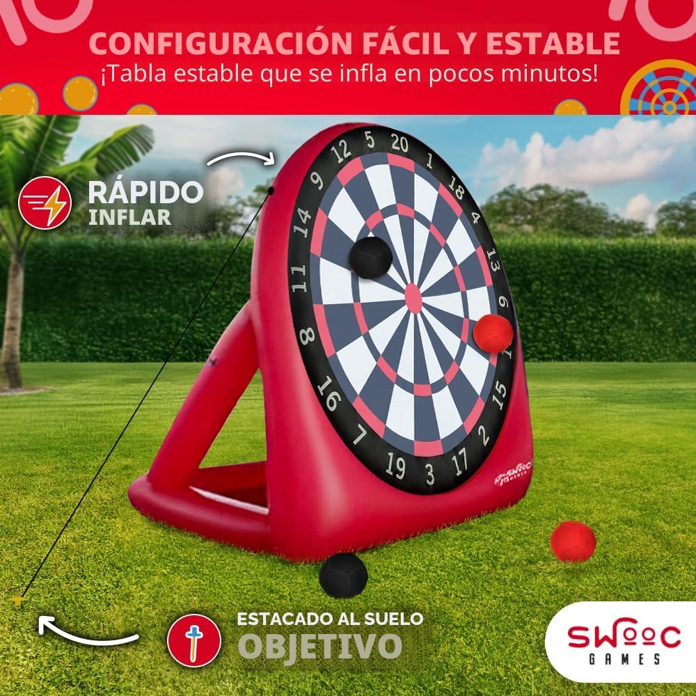 Swooc Games - Dardos gigantes inflables de primera calidad (más de 15 formas de jugar) - Diana de fútbol jumbo con bomba de aire - Juegos de carnaval grandes - Juegos gigantes al aire libre - Juego de
