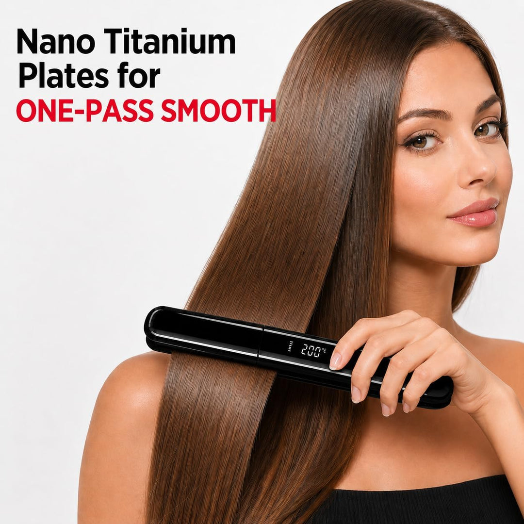 Rizador de pelo inalámbrico 2 en 1, mini plancha plana de cerámica...