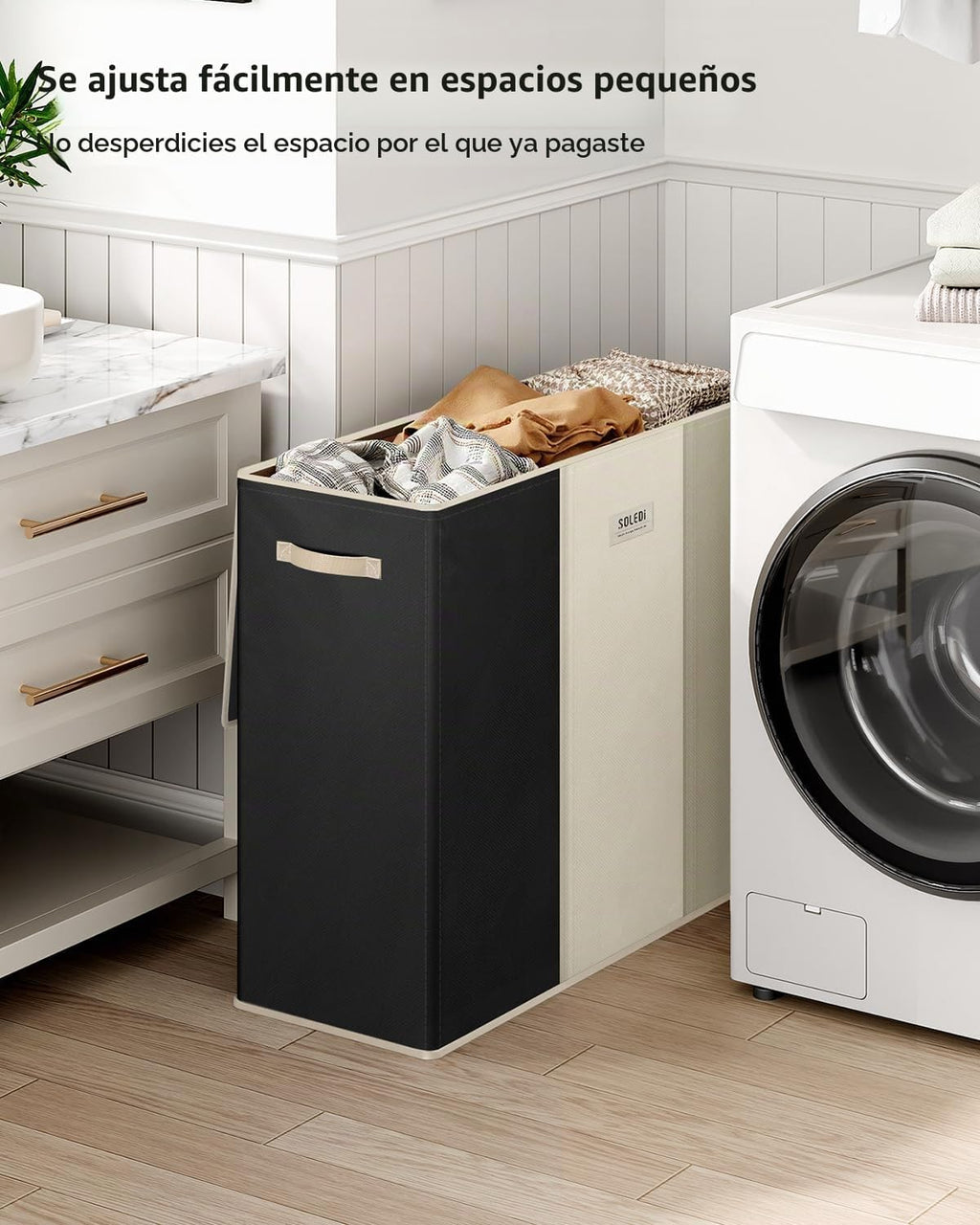 SOLEDI Cesta de lavandería de 3 secciones de 180L con tapa, cesta de ropa sucia extragrande con asas resistentes para lavandería y dormitorio, organizador duradero para clasificar la ropa sucia