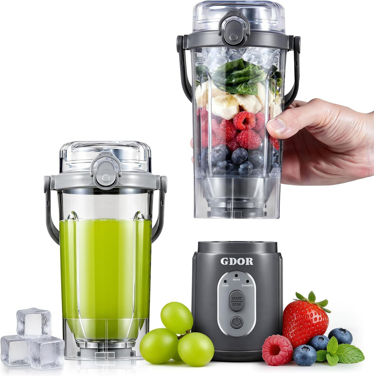 GDOR Batidora portátil para batidos, Twist & Go, mini licuadora de batidos y licuados, 3 programas automáticos, trituración de hielo, 2 x 23 onzas, inalámbrica, apta para lavavajillas, sin BPA
