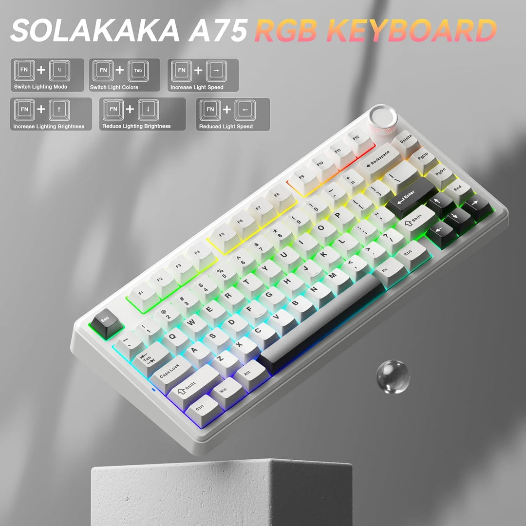 SOLAKAKA Teclado mecánico inalámbrico A75 75%, teclado para juegos...