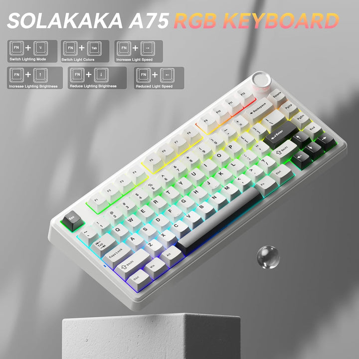 SOLAKAKA Teclado mecánico inalámbrico A75 75%, teclado para juegos...