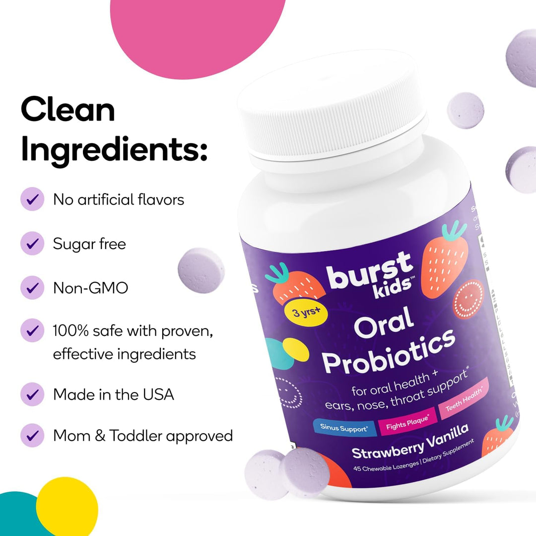 Burst Kids Probióticos (vainilla de fresa\/45 pastillas masticables...