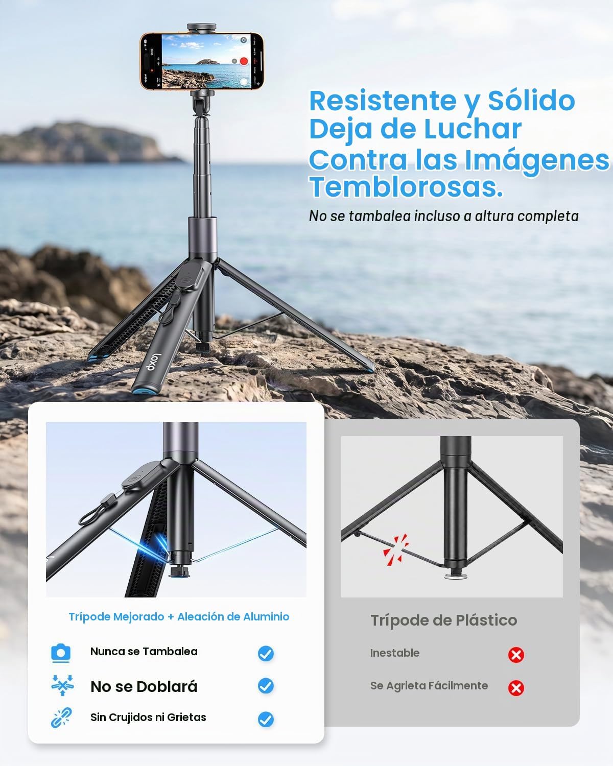 Trípode de teléfono de 67 pulgadas con control remoto, apertura