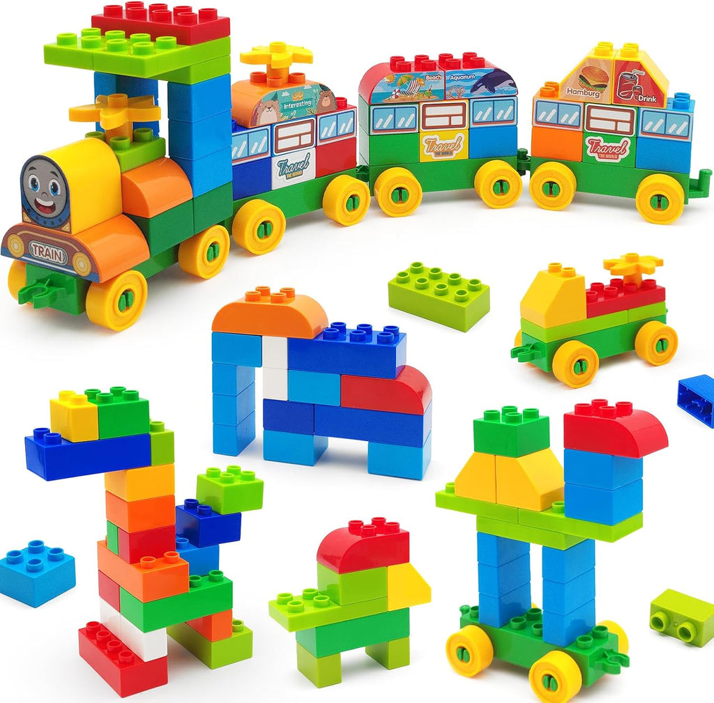 CONVENTEJOY Juego de 90 bloques de construcción clásicos para niños pequeños de 3 a 6 años, juguete educativo de tren de ladrillos de construcción grandes, juguetes STEM compatibles con las principales marcas, regalo para niños