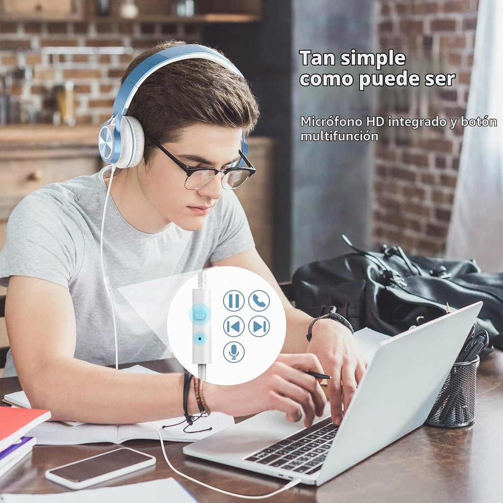 Ailihen Auriculares para Niños para Escuela, con cable de 3.5 mm y micrófono para adolescentes, SkyBlue