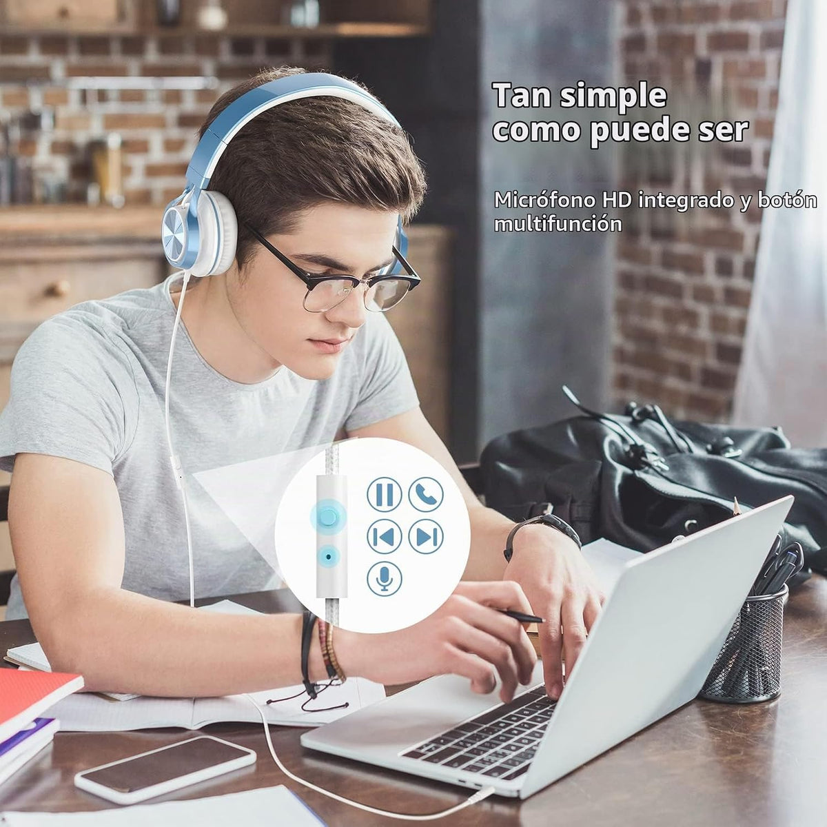 Ailihen Auriculares para Niños para Escuela, con cable de 3.5 mm y micrófono para adolescentes, SkyBlue