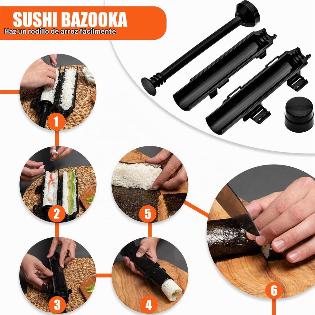Kit de confección de sushi, juego de 28 en 1 rodillo para sushi con esterillas de bambú, Bazooka para sushi, molde de nigiri/gunkan, moldeador de musubi, molde para bolitas de arroz y más