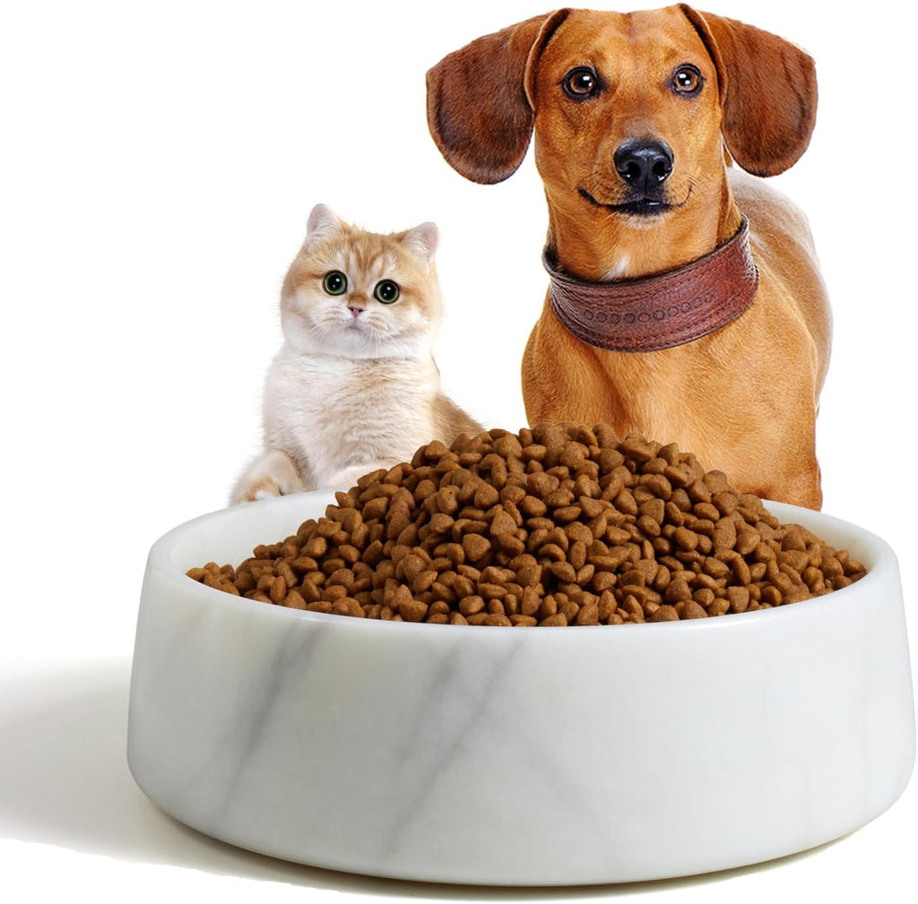 SAMAH Cuenco de mármol blanco para perros, cuenco antideslizante para alimentos y agua, plato pequeño de piedra pesada, cuenco pesado de mármol natural para mascotas, fácil de limpiar, regalos para