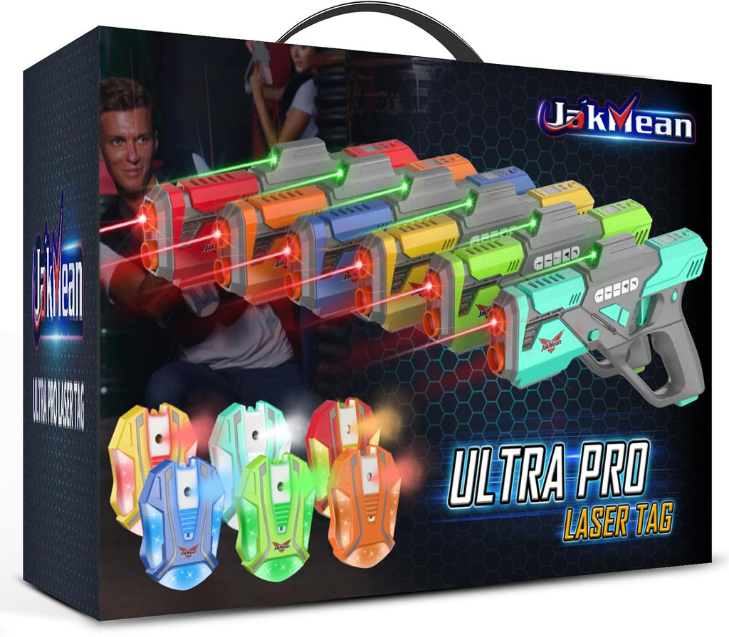 Juego de 6 pistolas láser recargables con chalecos, juego de 6 pistolas láser mejoradas con efecto de niebla y LED digital, juguete multijugador para adolescentes, niños y niñas, regalo de juego de