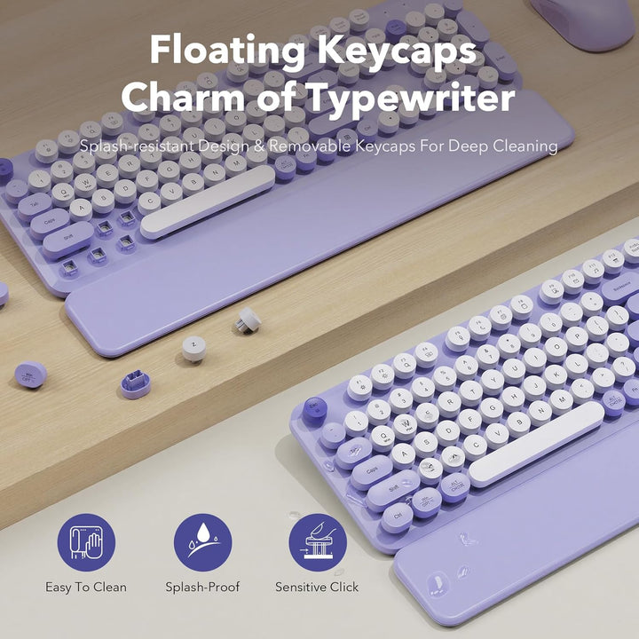 Combo de teclado y ratón inalámbricos, bonitas teclas redondas, tec...