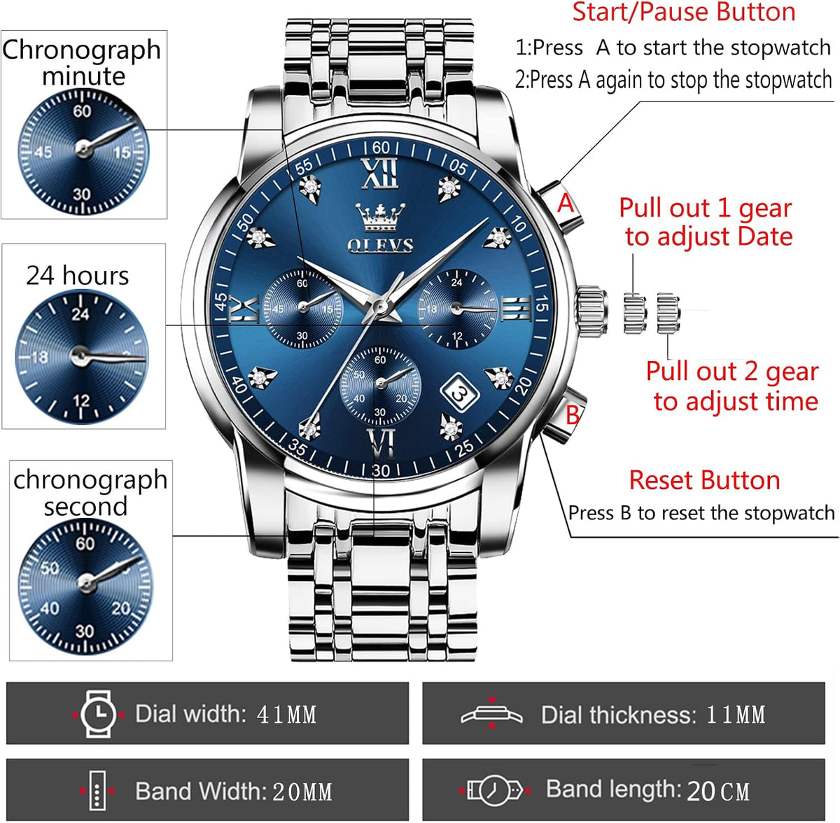 OLEVS Reloj multifunción para hombre, cronógrafo luminoso impermeable con