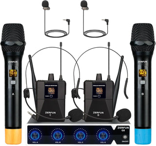 ZERFUN Sistema de micrófono inalámbrico profesional de 4 canales, a...