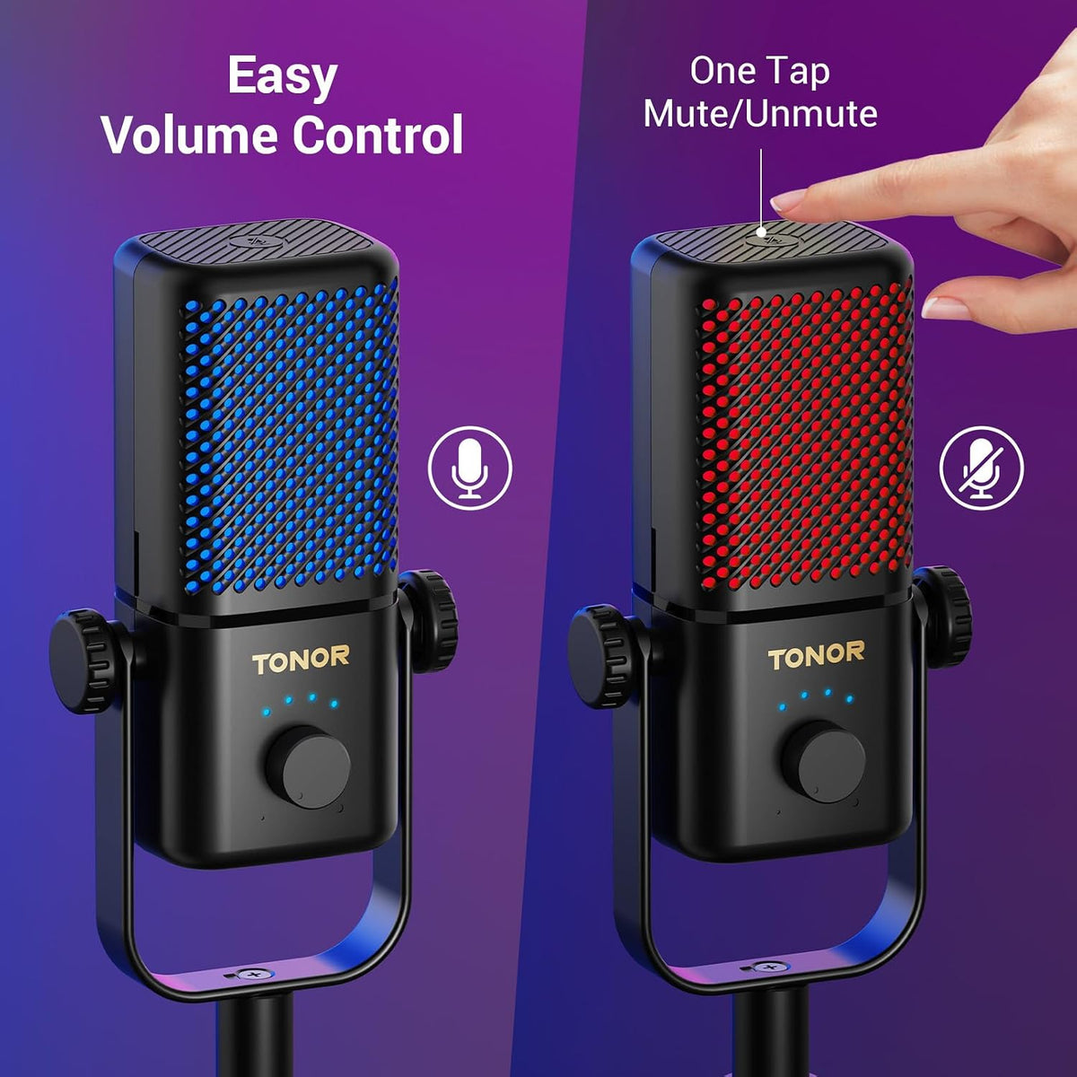 TONOR Micrófono Gaming Compatible con Xbox, Mic de Soporte RGB para Streaming con 30H de Batería, Bajo Ruido, Monitoreo, Control de Ganancia, Mudo con un Toque, Carga Rápida, Compatible con Captura TCX3+ Negro
