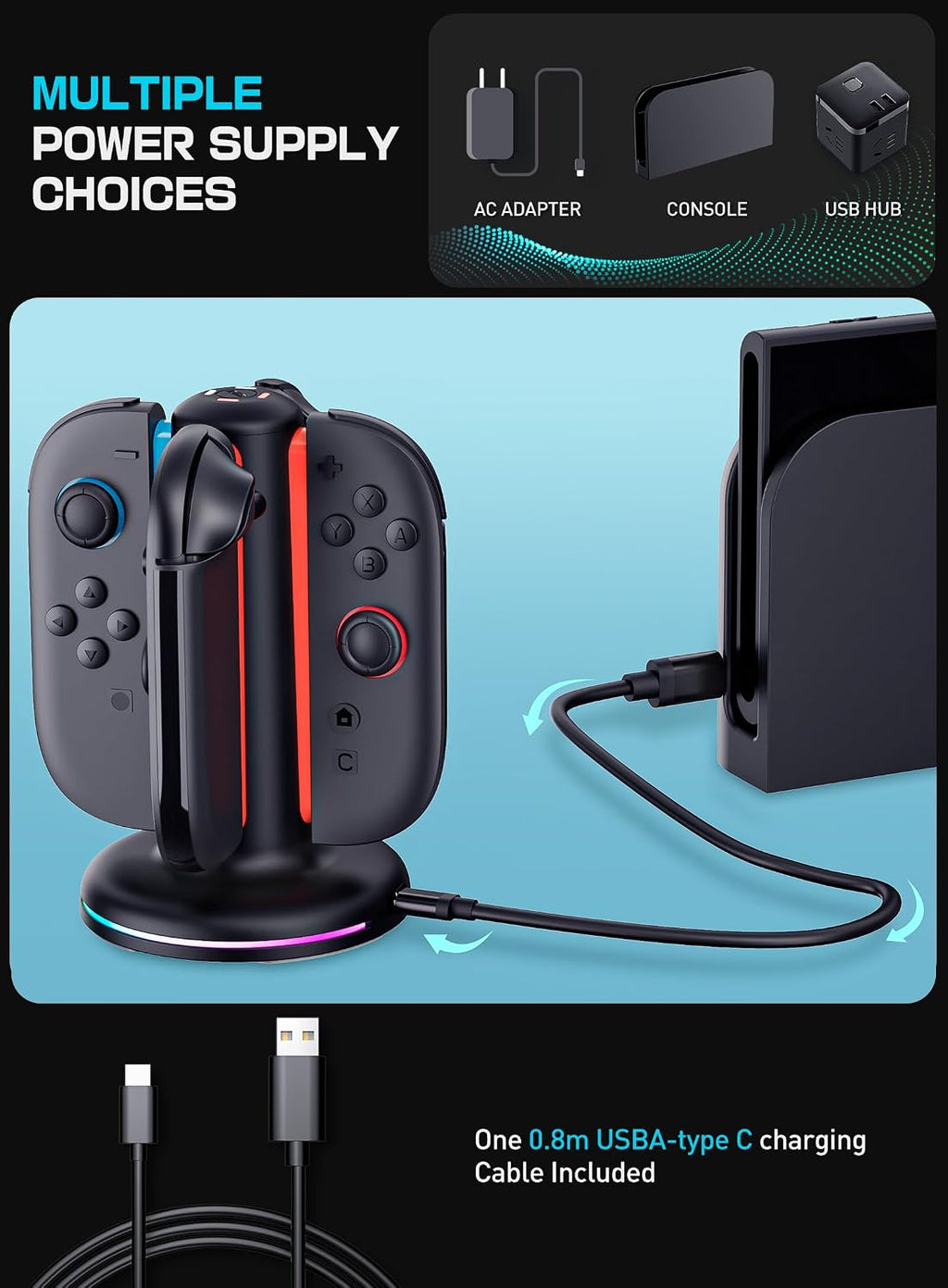 SUPCASE Base de carga para Nintendo Switch 2 Joy Con, color negro