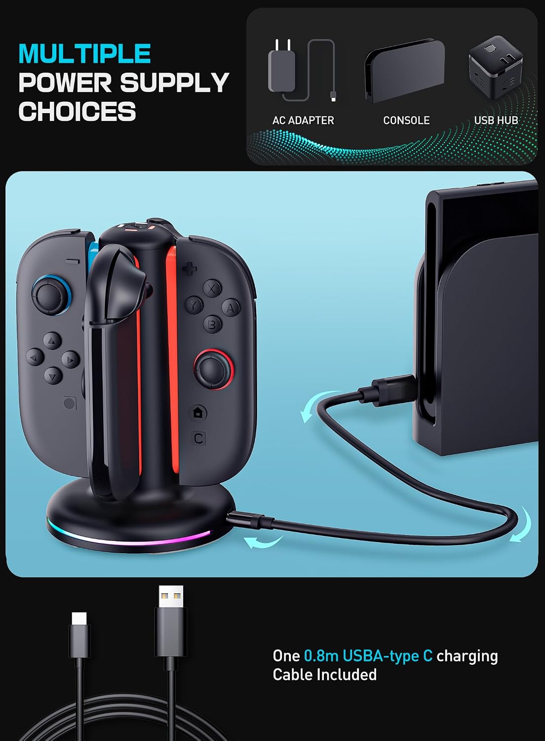 SUPCASE Base de carga para Nintendo Switch 2 Joy Con, color negro