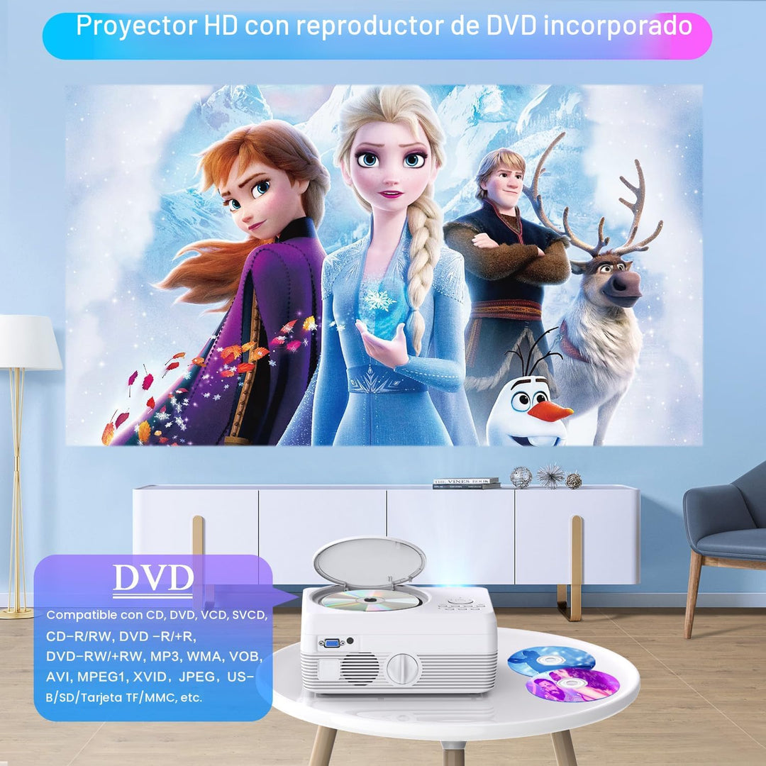 Proyector Bluetooth Full HD WiFi Reproductor de DVD integrado, 1200...