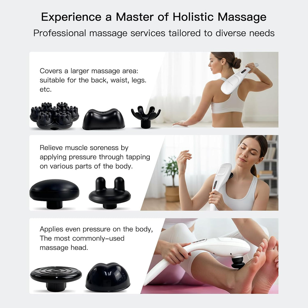 MEGAWISE Masajeador inalámbrico para espalda, hombros, cintura, piernas, batería recargable de 3200mAh, 5 velocidades y 5 +2 nodos de masaje 5 nodos duros, 2 nodos de silicona, masaje mientras se
