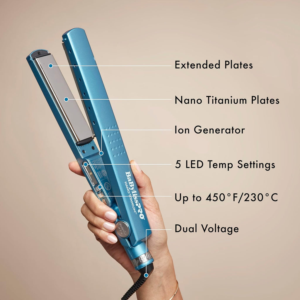 BabylissPRO Nano Titanium Ionic Hair Straightener, Professional Fla...