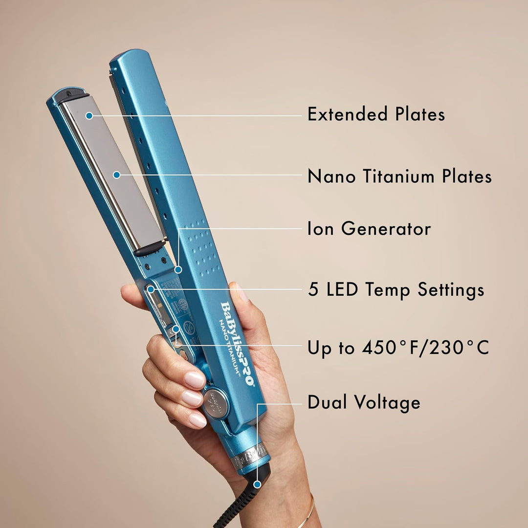 BabylissPRO Nano Titanium Ionic Hair Straightener, Professional Fla...