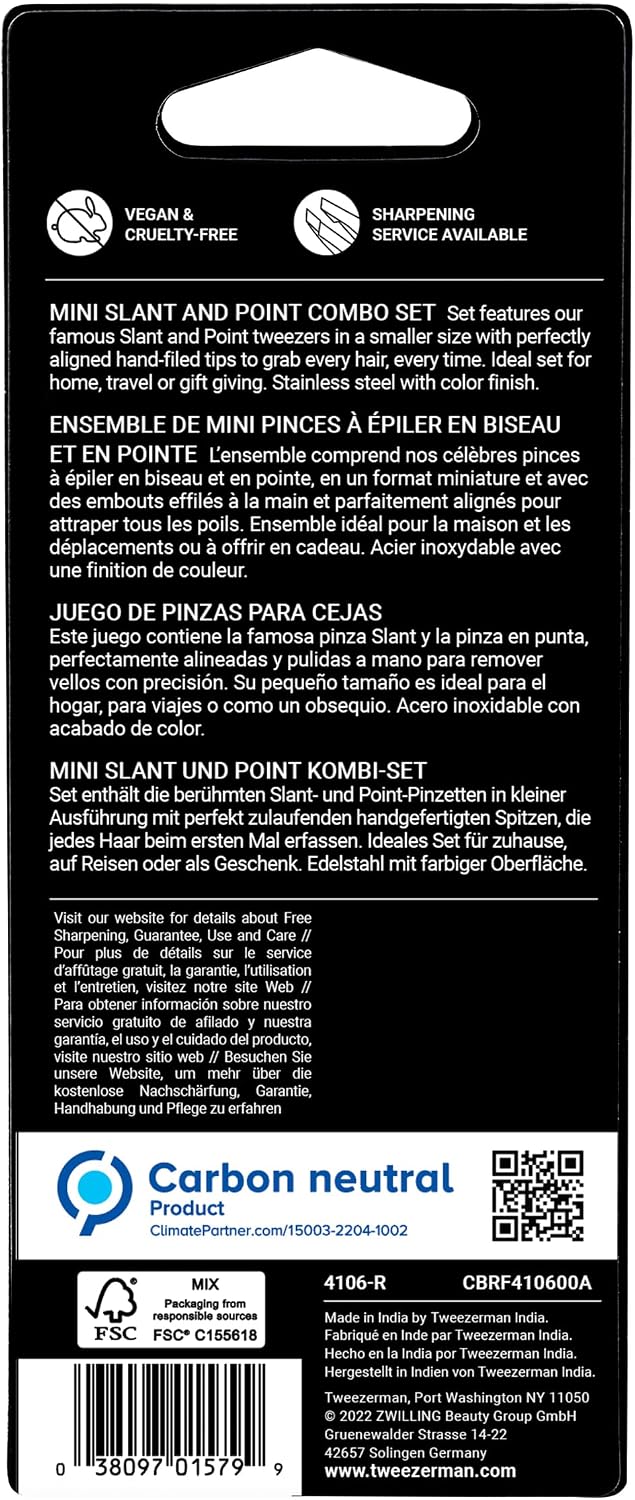 Tweezerman Mini pinzas inclinadas y punta \u2013 Juego de pinzas pa...
