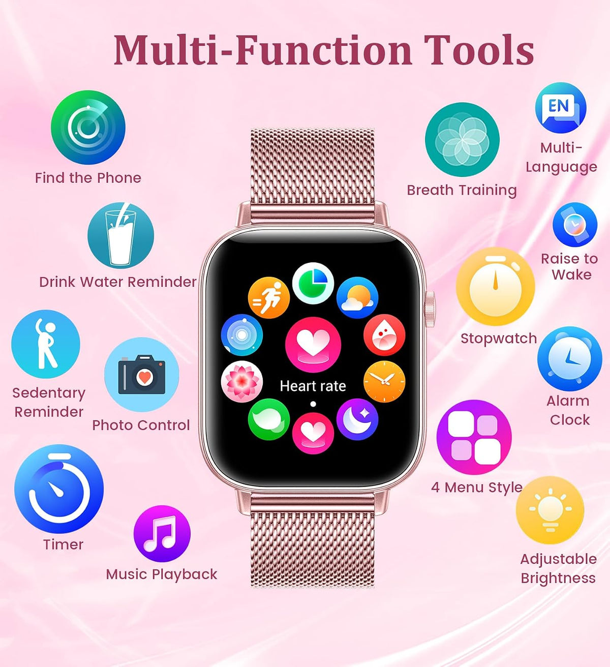 Reloj inteligente de 1.83 pulgadas para mujer con llamada Bluetooth (respuesta/marcación), rastreador de actividad física con más de 100 modos deportivos, monitor de frecuencia cardíaca/sueño, podómetro, relojes inteligentes para mujer, compatible con