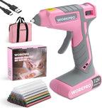 WORKPRO Pistola de pegamento caliente inalámbrica, precalentamiento rápido de 30 segundos, kit de pistola de pegamento de doble temperatura de 7.2V con 50 varillas de pegamento, bolsa de