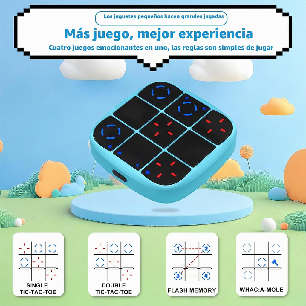 KOQQQ Juego de pernos recargables Tic-Tac-Toe, consola de rompecabezas portátil 4 en 1, juego de memoria educativo electrónico, juegos de mesa portátiles de viaje en automóvil para niños y adultos