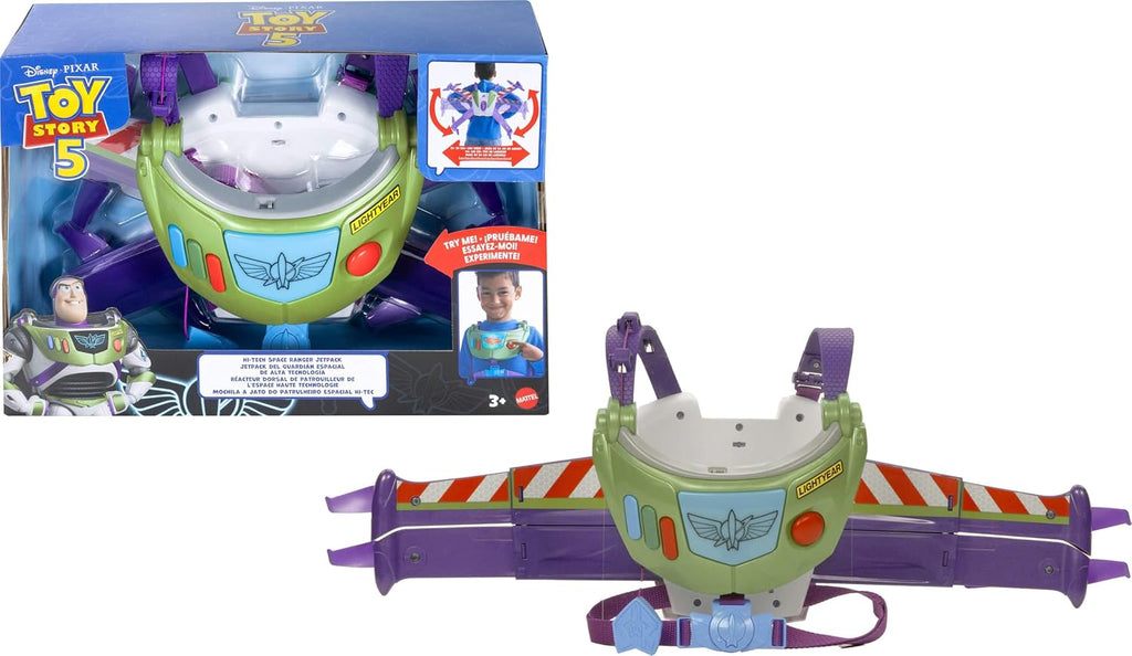 Mattel Disney y Pixar Toy Story 5 Hi-Tech Space Ranger Jetpack, Kit de Juego para Niños, Alas que se Transforman, Luces y Sonidos, Correa Ajustable