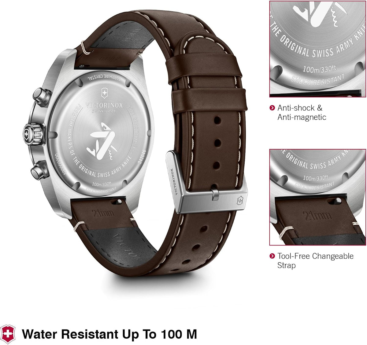 Reloj de pulsera VICTORINOX Swiss Army, para hombre, cronógrafo, analógico, resistente al agua, cuarzo, caja de acero inoxidable, brazalete de acero inoxidable, correa de cuero, correa de goma, reemplazo de correa, regalo de marca