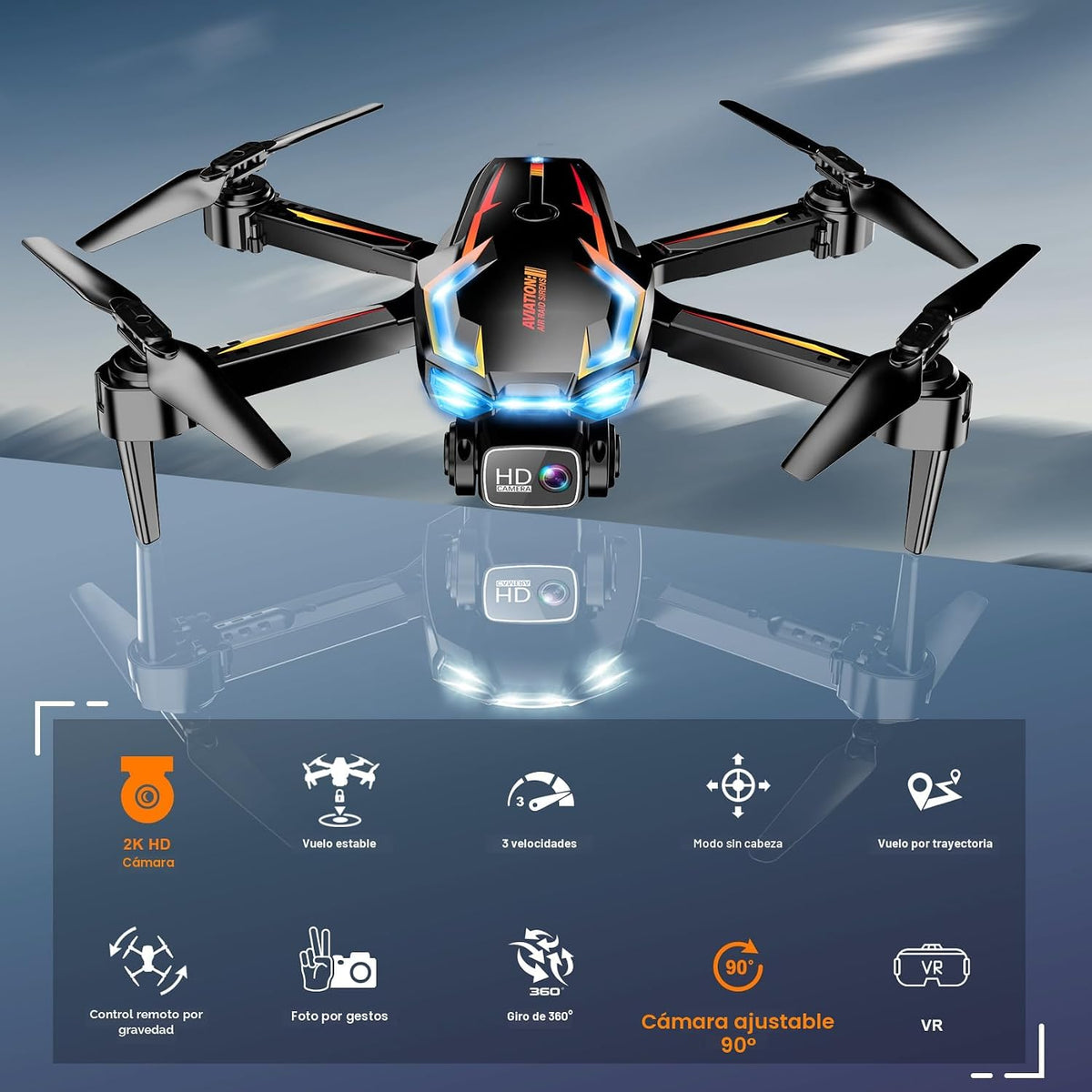 Drone con Camera para Adults, 2K HD FPV Drones con Upgrade Altitude Hold, One-Key Take Off/Landing, Speed Adjustment, Headless Mode, 2 Batteries, Toys Gifts para Teen Boys Girls, Beginner