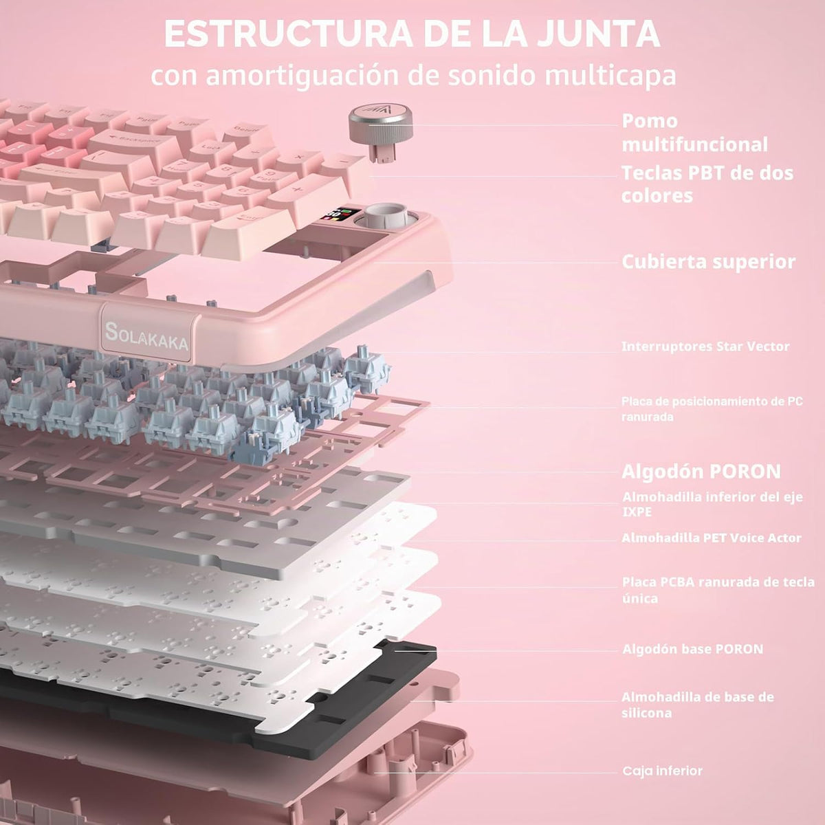 SOLAKAKA Teclado inalámbrico para juegos A99 Pro con pantalla LCD y...