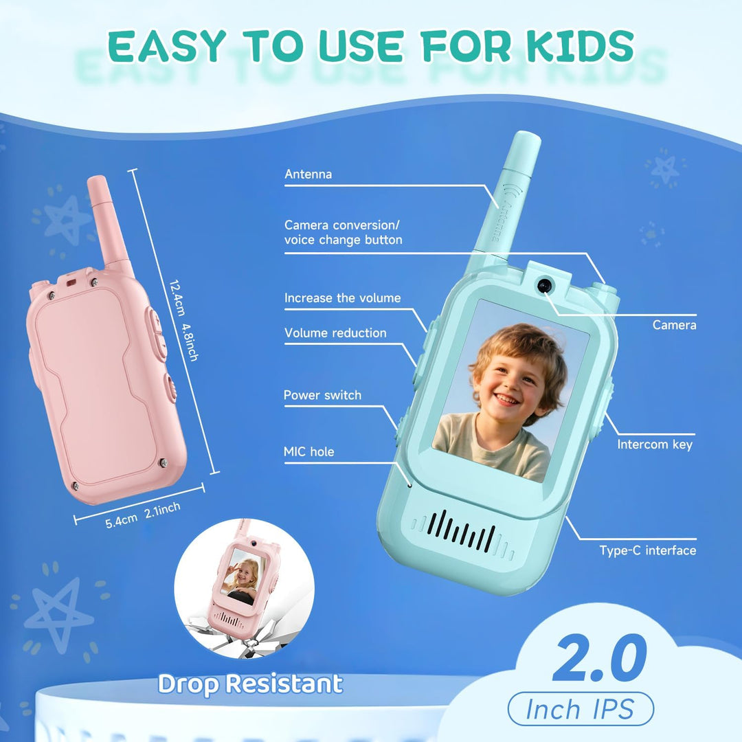 Walkie Talkies de Video para Niños, Paquete de 2 Intercomunicadores...
