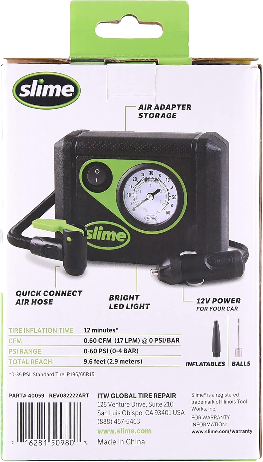 Slime 40059 Inflador de neumáticos, Junior, Compacto, Potente, Comp...