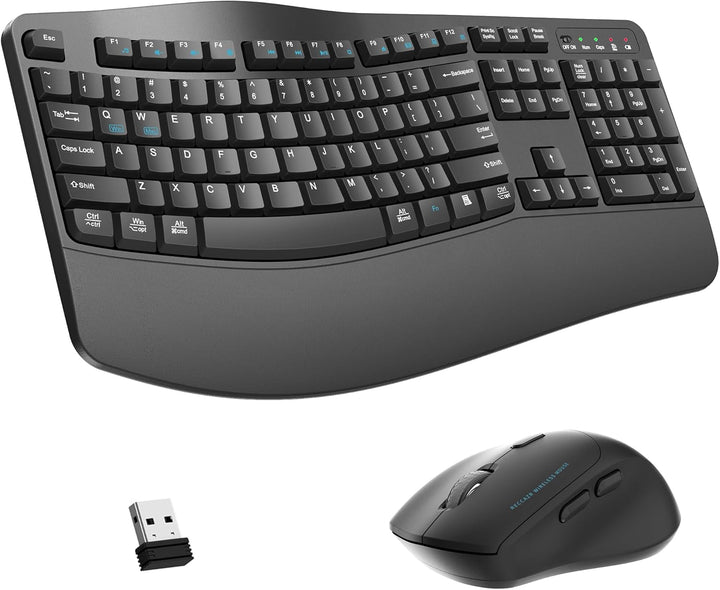 Combo de teclado y mouse inalámbricos, teclas onduladas de tamaño c...